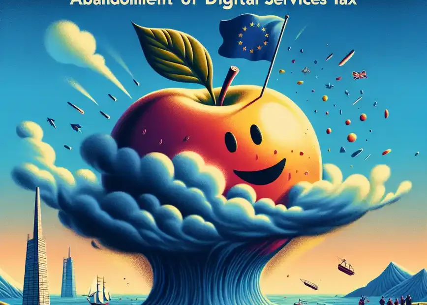 Apple headquarters in front of European Union flag symbolizing digital tax decision